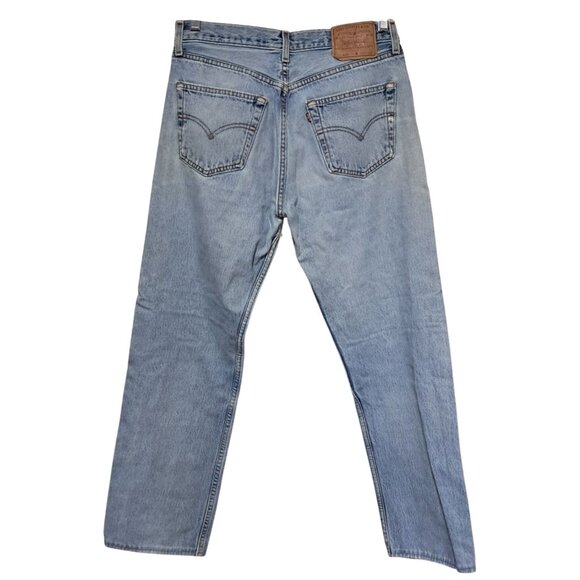 VIntage Levis 501 Jeans 90s Mens Actual 31 Tagged 33 Button Fly Distressed Fraye - Picture 3 of 15